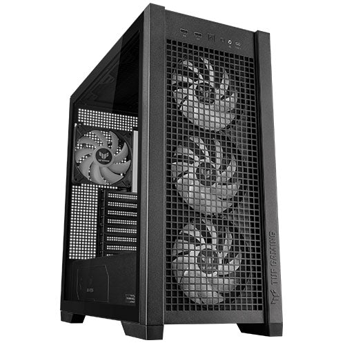 Asus TUF Gaming GT302 ARGB Case w/ Glass Window, E-ATX, 4x ARGB Fans, Interchangeable Side Panel, USB-C, Asus BTF Compatible, Black