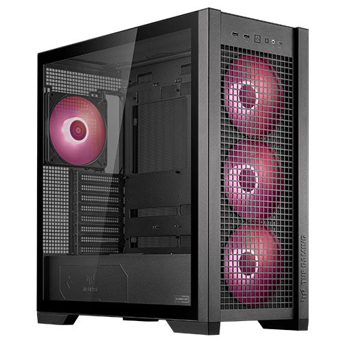 Asus TUF Gaming GT302 ARGB Case w/ Glass Window, E-ATX, 4x ARGB Fans, Interchangeable Side Panel, USB-C, Asus BTF Compatible, Black