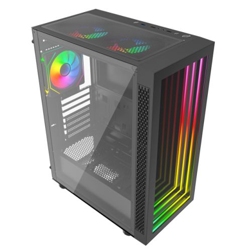 Vida Apeiron Black ARGB Gaming Case w/ Glass Side & Infinity Effect Front, ATX, 3x ARGB PWM Fans, 6-Port Fan Hub & Remote Control