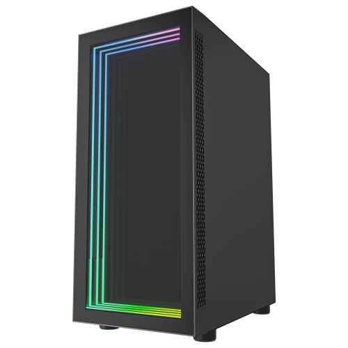 Vida Apeiron Black ARGB Gaming Case w/ Glass Side & Infinity Effect Front, ATX, 3x ARGB PWM Fans, 6-Port Fan Hub & Remote Control