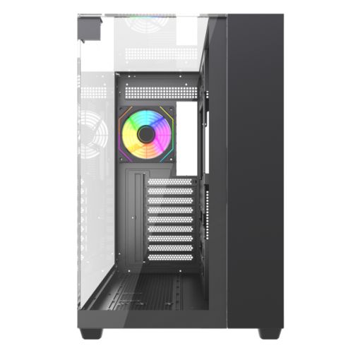 Vida Visio Black ARGB Gaming Cube Case w/ Glass Side, Front & Top, ATX, 4x ARGB PWM Fans, 6-Port Fan Hub & Remote Control, USB-C, Asus BTF Compatible