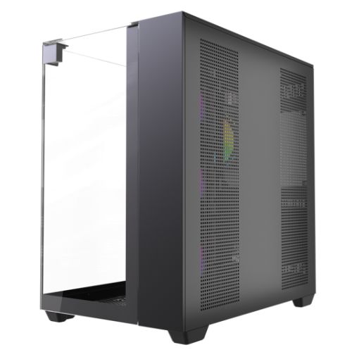 Vida Visio Black ARGB Gaming Cube Case w/ Glass Side, Front & Top, ATX, 4x ARGB PWM Fans, 6-Port Fan Hub & Remote Control, USB-C, Asus BTF Compatible
