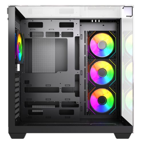 Vida Visio Black ARGB Gaming Cube Case w/ Glass Side, Front & Top, ATX, 4x ARGB PWM Fans, 6-Port Fan Hub & Remote Control, USB-C, Asus BTF Compatible
