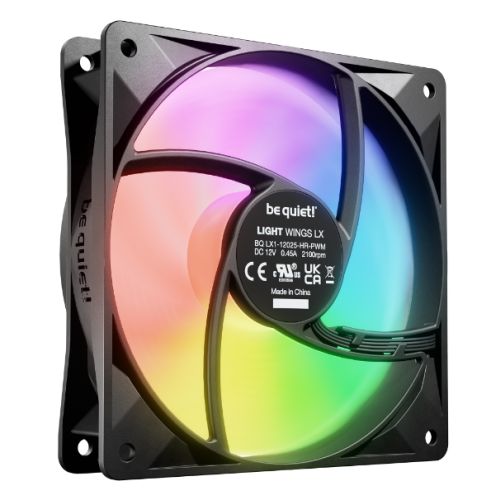 Be Quiet! (BL123) Light Wings LX 12cm PWM High-Speed ARGB Case Fan, Rifle Bearing, Impeller w/ 16 LEDs, Daisy-Chain, Up to 2100 RPM, Black