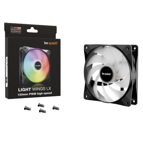 Be Quiet! (BL123) Light Wings LX 12cm PWM High-Speed ARGB Case Fan, Rifle Bearing, Impeller w/ 16 LEDs, Daisy-Chain, Up to 2100 RPM, Black