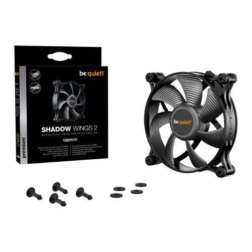 Be Quiet! (BL085) Shadow Wings 2 12cm PWM Case Fan, Rifle Bearing, 1100 RPM, Black