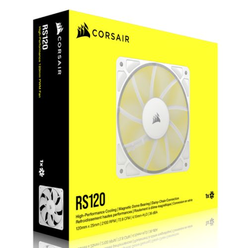 Corsair RS120 PWM 12cm Case Fan, Magnetic Dome Bearing, Daisy-Chain 4-Pin, 2100 RPM, AirGuide Tech, White
