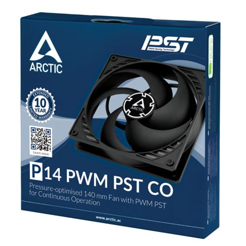 Arctic P14 14cm Pressure Optimised PWM PST Case Fan w/ Cable Splitter for Continuous Operation, Black, Dual Ball Bearing, 200-1700 RPM