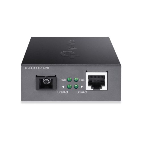 TP-LINK (TL-FC111PB-20) 10/100 Mbps WDM Media Converter with 1-Port PoE, up to 20km, 802.3u 10/100Base-TX, 100Base-FX, Single-Mode, Half-Duplex/Full-Duplex