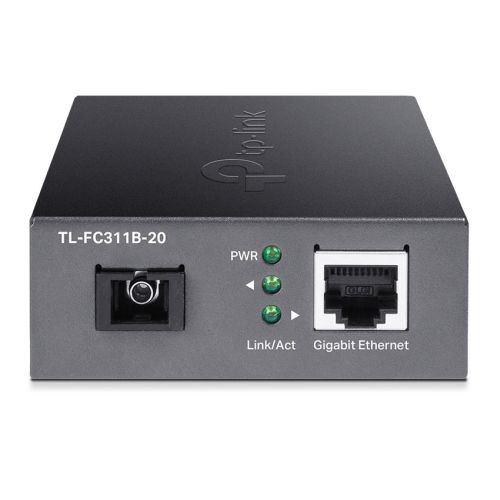 TP-LINK (TL-FC311B-20) Gigabit WDM Media Converter, Fiber up to 20km, Auto-Negotiation RJ45 Port, GB SC Fiber Port, 1310 nm TX, 1550 nm RX