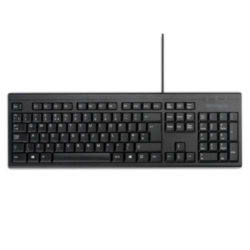 Kensington KB100 EQ Wired USB Keyboard, Tactile Keys, Spill-Proof, Black