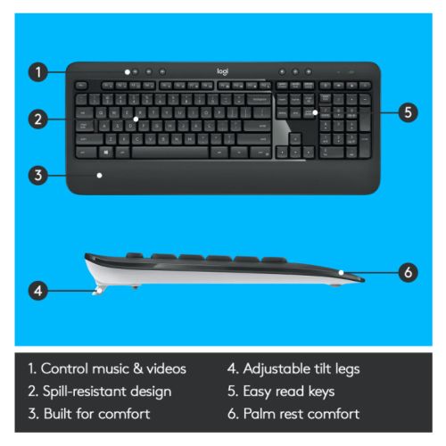 Logitech MK540 Advanced Wireless Keyboard and Mouse Desktop Kit, Spill Resistant