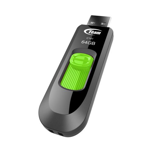 Team 64GB C141 Green USB 2.0 Memory Pen, Retractable Design, Ultra-thin 9.5mm