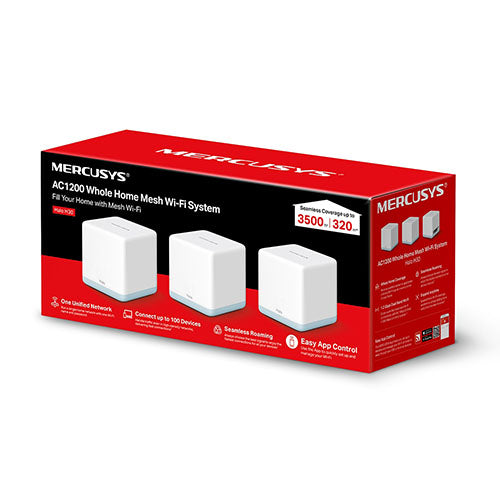 Mercusys (HALO H30 3-Pack) AC1200 Whole-Home Mesh Wi-Fi System, Dual Band, 2x 10/100 LAN on each Unit, AP Mode