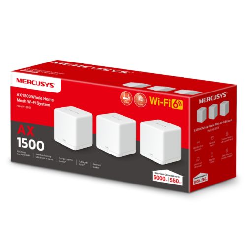 Mercusys (Halo H1500X 3-Pack) AX1500 Dual Band Whole Home Mesh Wi-Fi 6 System, OFDMA & MU-MIMO