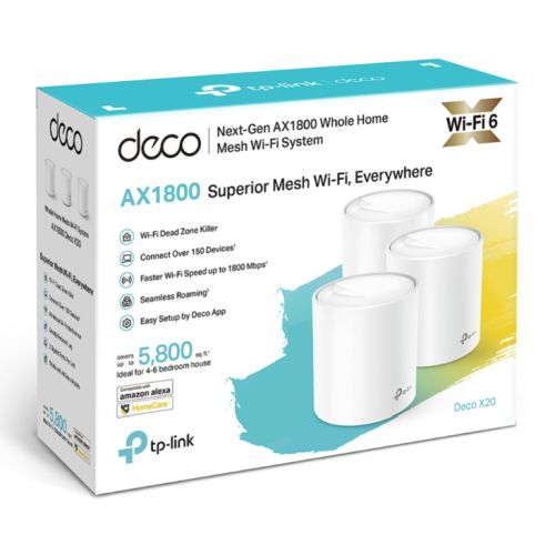 TP-LINK (DECO X20) Whole Home Mesh Wi-Fi 6 System, 3 Pack, Dual Band AX1800, OFDMA & MU-MIMO