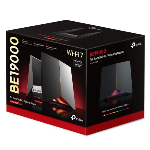 TP-LINK (Archer GE800) BE19000 Tri-Band Wi-Fi 7 Gaming Router, 2x10G Ports, USB, Game Panel & Acceleration, RGB Lighting, EasyMesh