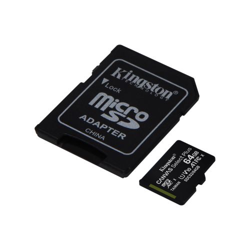 Kingston 64GB Canvas Select Plus MicroSDXC Card with SD Adapter, UHS-I Class 10,U1, A1 App Performance, 100MB/s