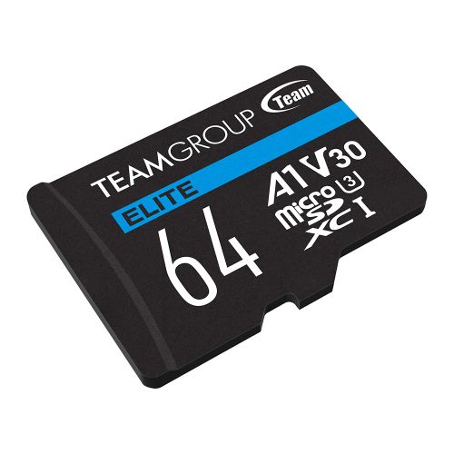 Team 64GB Elite A1 Micro SDXC Card with SD Adapter, UHS-I Class 3, U3, A1 App Performance, 100MB/s