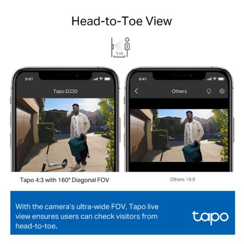 TP-LINK (TAPO D230S1) Smart Battery 2K 5MP Video Doorbell Kit w/ Hub, Night Vision, Ultra-Wide FOV, AI Detection & Notification, Anti-theft