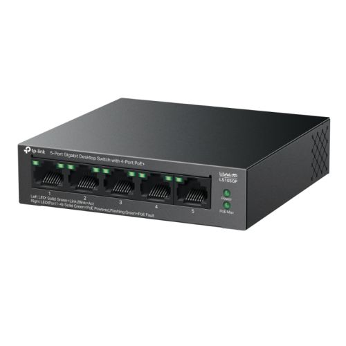 TP-LINK (LS105GP) 5-Port Gigabit Desktop LiteWave Switch with 4-Port PoE+, Metal Casing