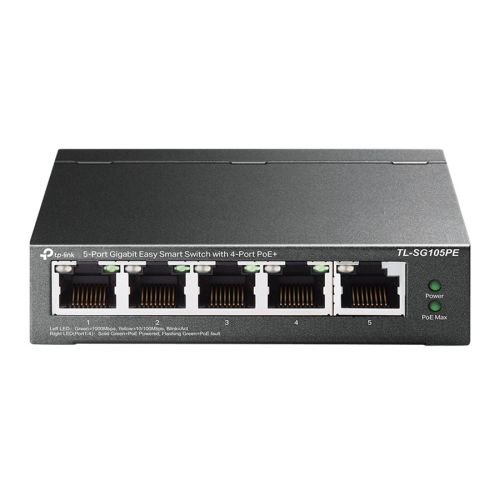TP-LINK (TL-SG105PE) 5-Port Gigabit PoE Easy Smart Switch, 4-Port PoE+, Steel Case