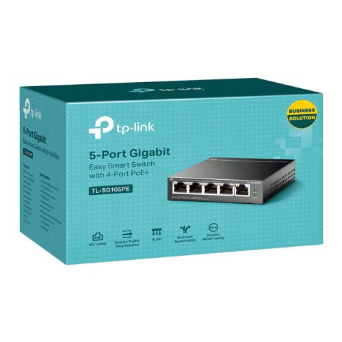 TP-LINK (TL-SG105PE) 5-Port Gigabit PoE Easy Smart Switch, 4-Port PoE+, Steel Case
