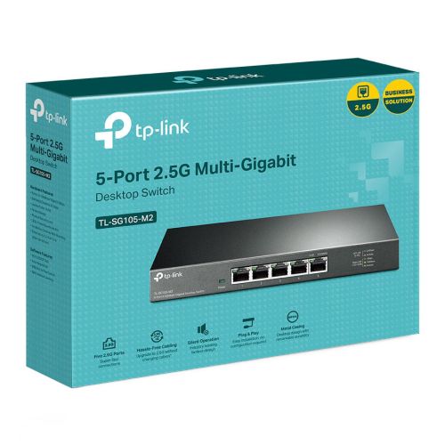 TP-LINK (TL-SG105-M2) 5-Port Unmanaged 2.5G Multi-Gigabit Desktop Switch, 5x 100/1G/2.5G, Fanless, Steel Case