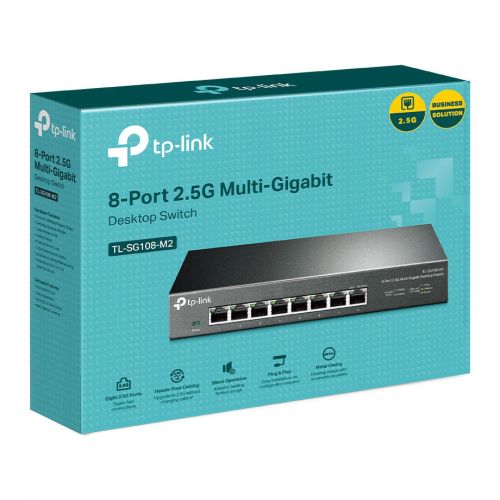 TP-LINK (TL-SG108-M2) 8-Port Unmanaged 2.5G Multi-Gigabit Desktop Switch, 8x 100/1G/2.5G, Fanless, Steel Case