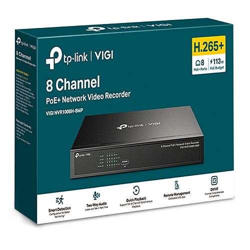 TP-LINK (VIGI NVR1008H-8MP) 8 Channel PoE+ Network Video Recorder, 4K HDMI Output, 16MP Decoding Capacity, H.265+, ONVIF, Two-Way Audio