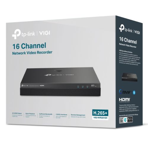 TP-LINK (VIGI NVR2016H) 16 Channel Network Video Recorder, 16-Channel Live View, 4K HDMI Output, 2x SATA, H.265+