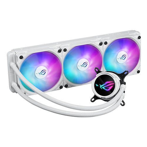 Asus ROG STRIX LC III 360 ARGB White Liquid CPU Cooler, 360mm, 7th Gen v2 Asetek Pump, ARGB Fans, Rotatable Water Block