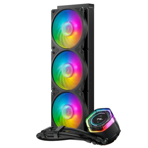 Cooler Master MasterLiquid 360 ION ARGB Liquid CPU Cooler, 360mm, Dual Chamber Design, 3 x Mobius ARGB Fans, Customisable LCD Display, Black