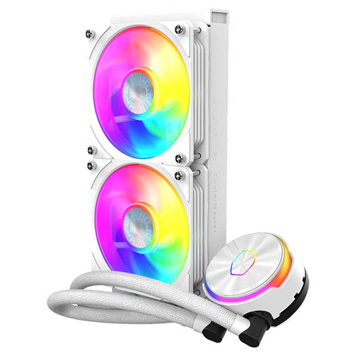 Cooler Master PL240 Flux ARGB 240mm Liquid CPU Cooler, 2x ARGB PWM Fans, RGB Pump Head, RGB Controller, White