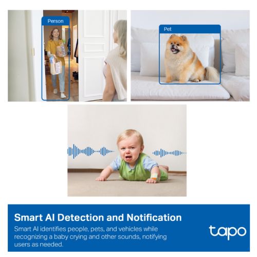 TP-LINK (TAPO C125) Indoor 2K AI Home Security Wi-Fi Camera, AI Detection, Privacy Shutter, Dual-IR System, Customisable Alarm