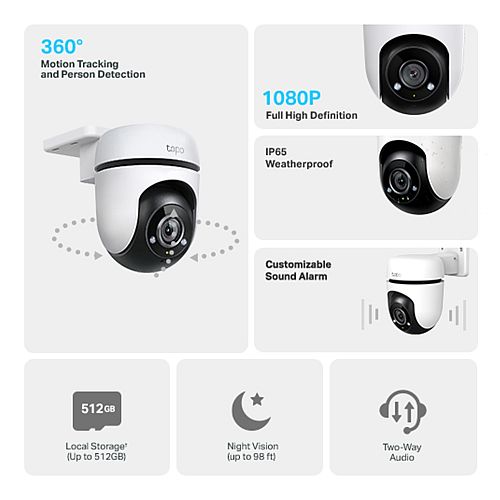 TP-LINK (TAPO C500) Outdoor Pan/Tilt Security Wi-Fi Camera, 360°, Smart AI Detection, Motion Tracking, Customisable Alarm, 2-Way Audio