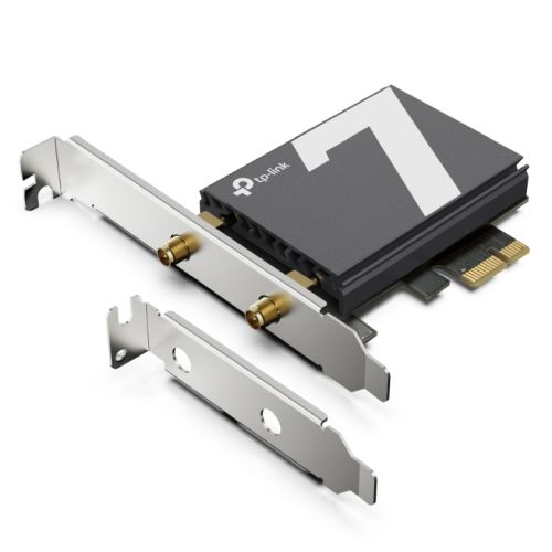 TP-Link (Archer TBE550E) BE9300 Wi-Fi 7 Tri-Band PCI Express Adapter, Bluetooth 5.4, WPA3, External Base/Antennas