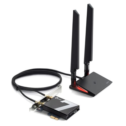 TP-Link (Archer TBE550E) BE9300 Wi-Fi 7 Tri-Band PCI Express Adapter, Bluetooth 5.4, WPA3, External Base/Antennas