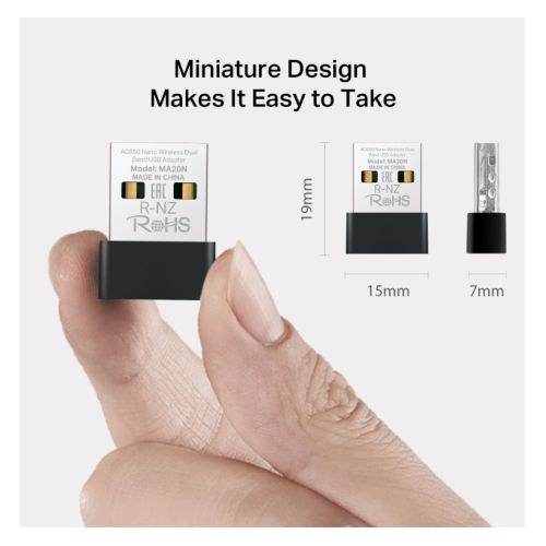 Mercusys (MA20N) AC650 Nano Wireless Dual Band USB Adapter, WPA3 Security
