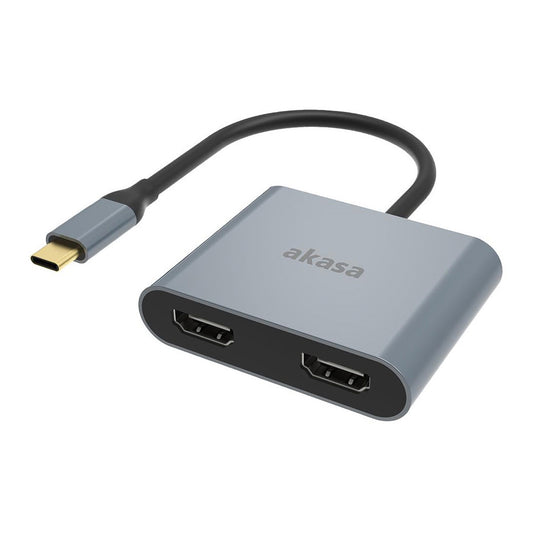 Akasa AK-CBCA26-18BK USB Type-C to Dual HDMI MST Adapter, 4K@60Hz Single Output, 4K@30Hz Dual Output