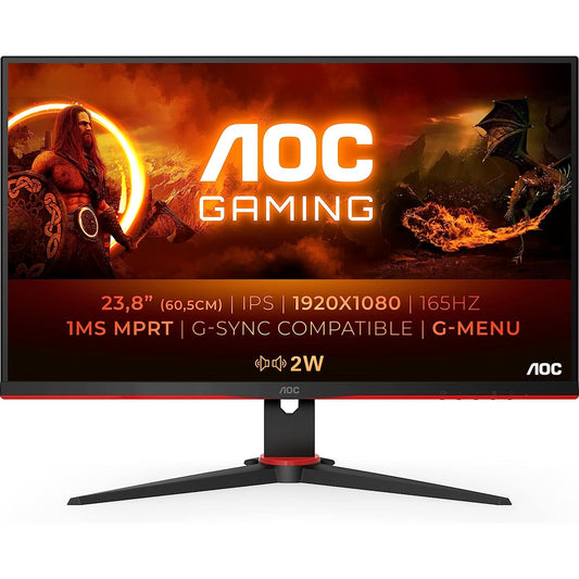 AOC 24G2SPU/BK IPS monitor 23.8 Inch 1920 x 1080 pixels, Full HD, 4ms, 165Hz, VGA, HDMI, DisplayPort, USB, Height Adjustable, Speakers, Black & Red