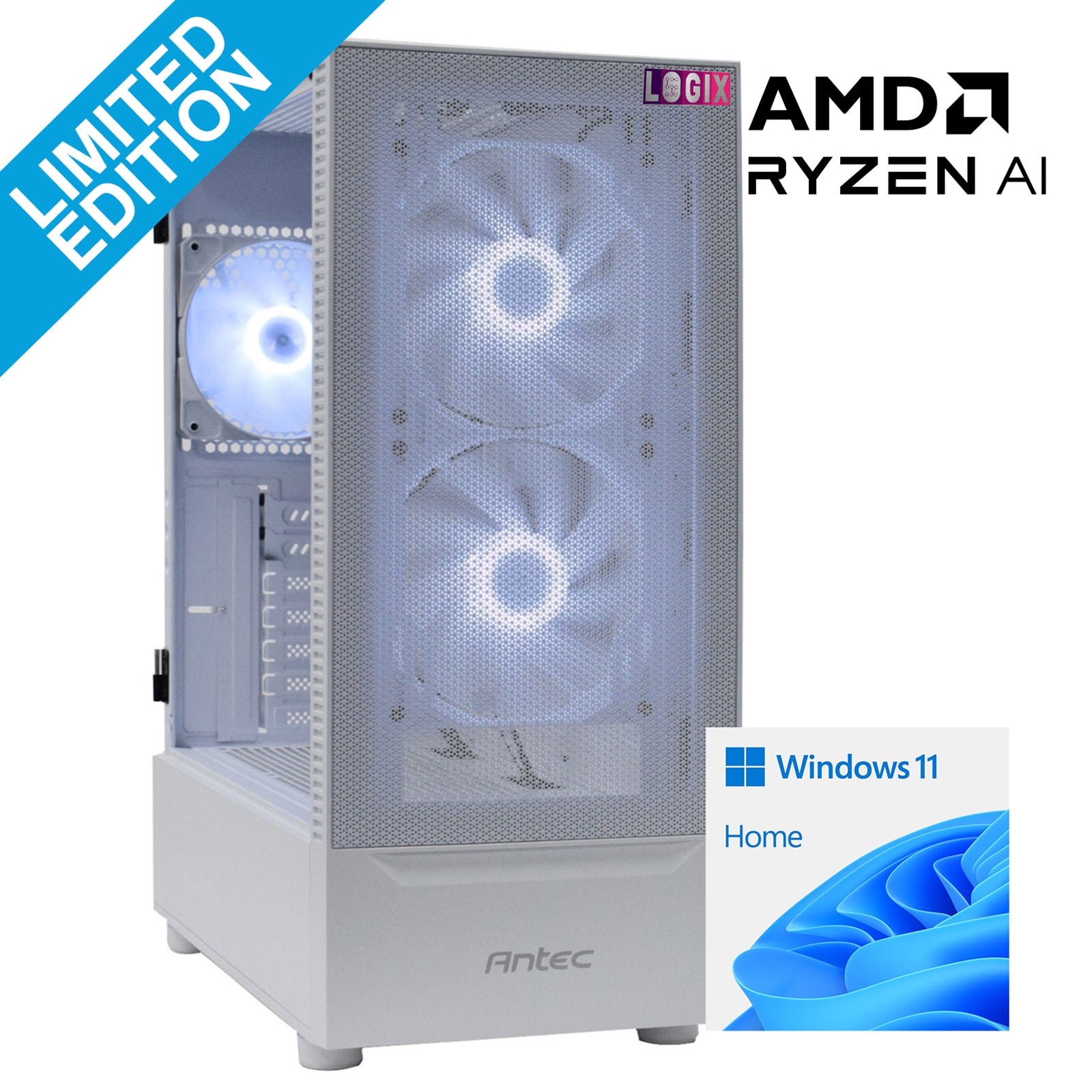 LOGIX Limited Edition 'Snow White' AMD Ryzen 8600G 4.30GHz 6 Core 32GB DDR5 RAM with 1TB SSD Wired/ Wireless Gaming Desktop PC with Windows 11 Home