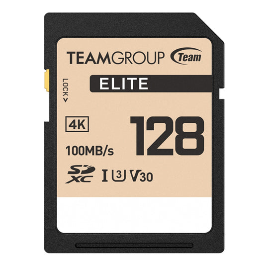 Team TESDXC128GIV3069 Elite 4k Flash Memory Card, 128GB, SDHC, UHS-1 U3, V30, Retail