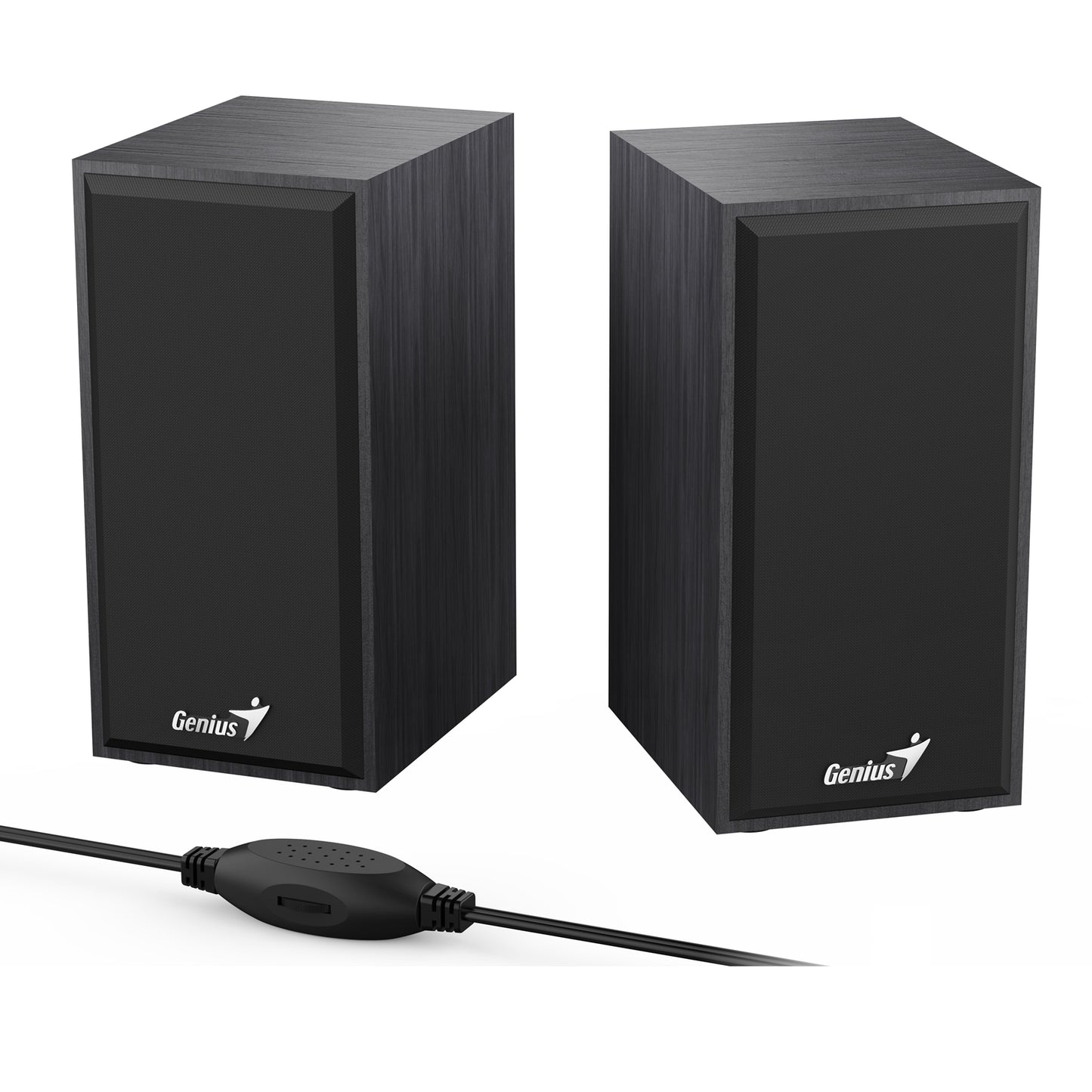 Genius SP-HF180 6W Wooden Desktop USB 2.0 Stereo Speakers with 3.5mm Audio Jack & Volume Control, Black