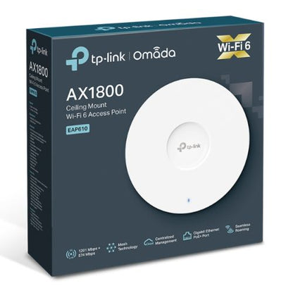 TP-LINK (EAP610 NEW) AX1800 Dual Band Wireless Ceiling Mount Wi-Fi 6 Access Point, PoE+, GB LAN, Omada Mesh, Free Software