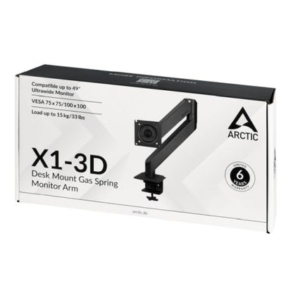 Arctic X1-3D Single Gas Spring Monitor Arm, Up to 40" Monitors / 43" Ultrawide, 180° Swivel, 360° Rotation
