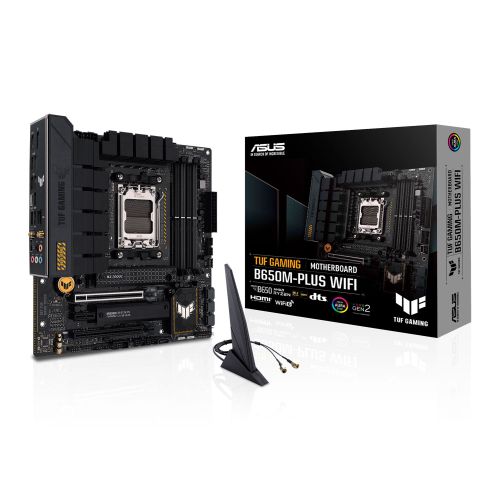 Asus TUF GAMING B650M-PLUS WIFI, AMD B650, AM5, Micro ATX, 4 DDR5, HDMI, DP, Wi-Fi 6, 2.5G LAN, PCIe4, 2x M.2