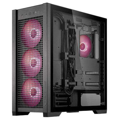 Asus TUF Gaming GT302 ARGB Case w/ Glass Window, E-ATX, 4x ARGB Fans, Interchangeable Side Panel, USB-C, Asus BTF Compatible, Black
