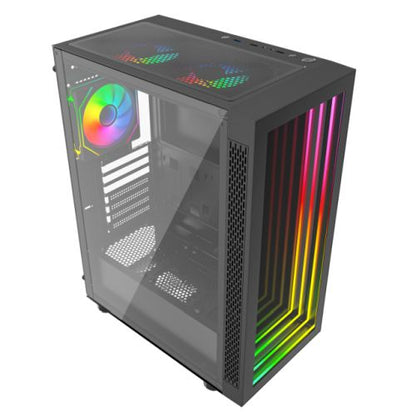 Vida Apeiron Black ARGB Gaming Case w/ Glass Side & Infinity Effect Front, ATX, 3x ARGB PWM Fans, 6-Port Fan Hub & Remote Control