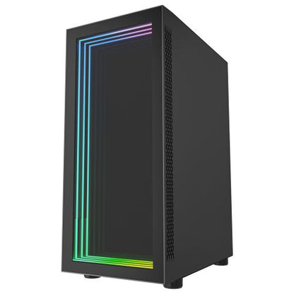 Vida Apeiron Black ARGB Gaming Case w/ Glass Side & Infinity Effect Front, ATX, 3x ARGB PWM Fans, 6-Port Fan Hub & Remote Control